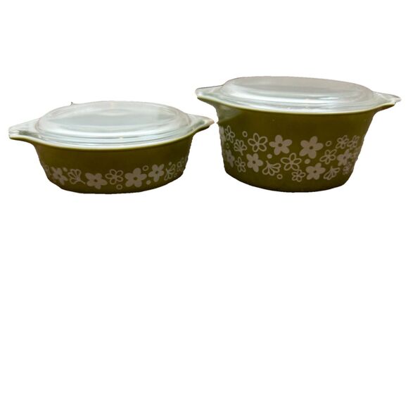 2 Vintage PYREX  Casserole Dishes w/ Lids Crazy Daisy Spring Blossom - Picture 1 of 11